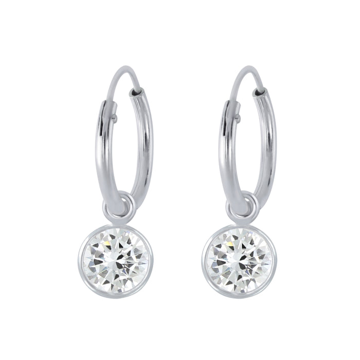 Joy|S - Zilveren kristal bedel (6 mm) oorbellen wit oorringen