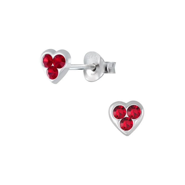 Joy|S - Zilveren hartje oorbellen - 5 mm - rood kristal