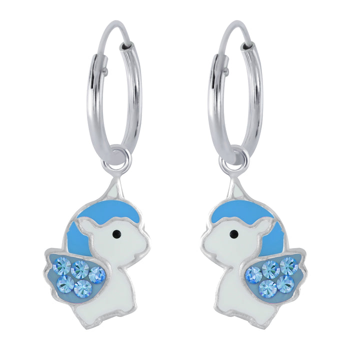 Joy|S - Zilveren baby unicorn oorbellen eenhoorn oorringen blauw kristal blauw