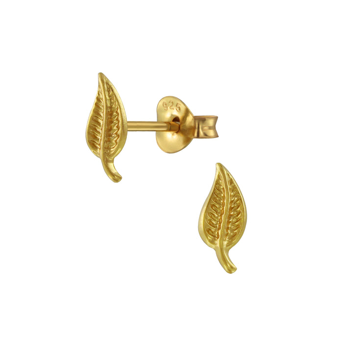 Joy|S - Zilveren blad oorbellen - 4 x 9 mm - oorknopjes - goudplating