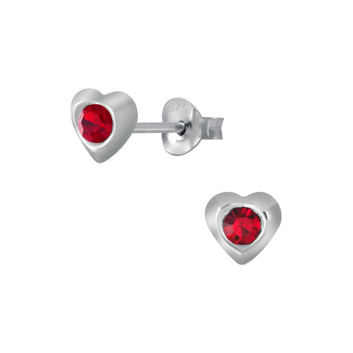 Joy|S - Zilveren mini hartjes oorbellen - 3 mm - rood kristal voor kinderen
