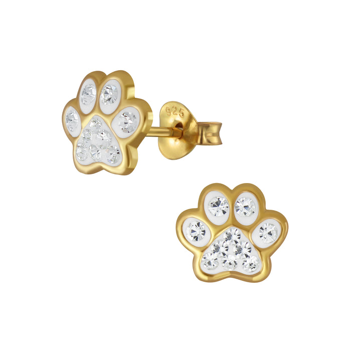 Joy|S - Zilveren kat hond dierenpoot oorbellen kristal - goudplating