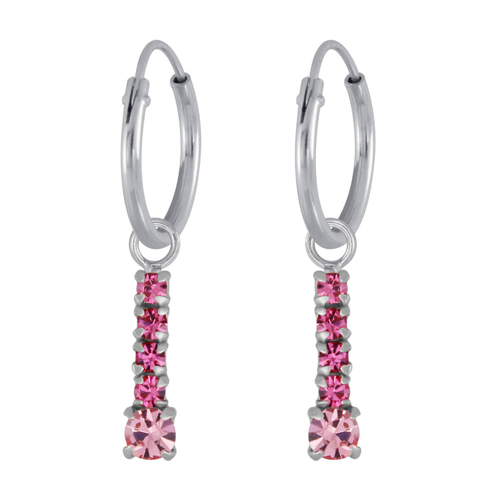 Joy|S - Zilveren classic bar / staaf oorbellen - roze kristal - oorringen