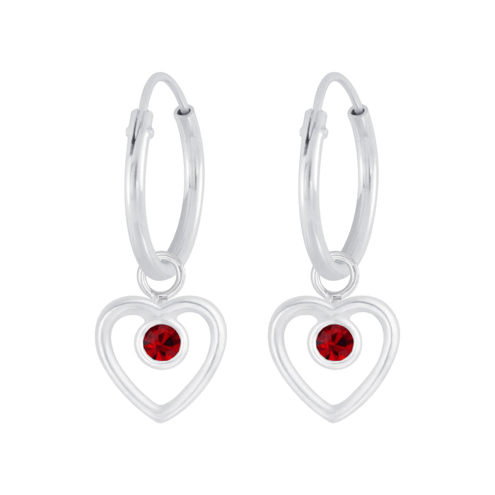 Joy|S - Zilveren hartje bedel oorbellen - kristal rood - oorringen