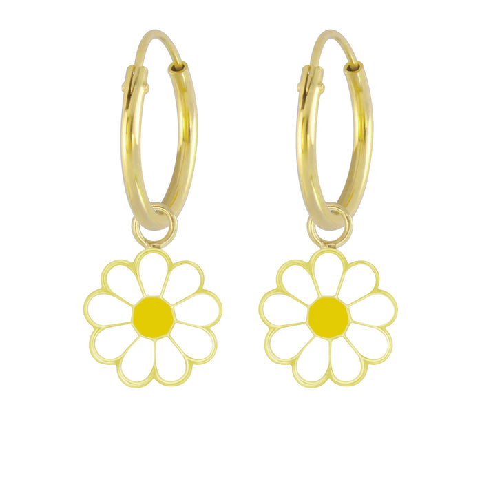 Joy|S - Zilveren madeliefje bloem bedel oorbellen - goudplating