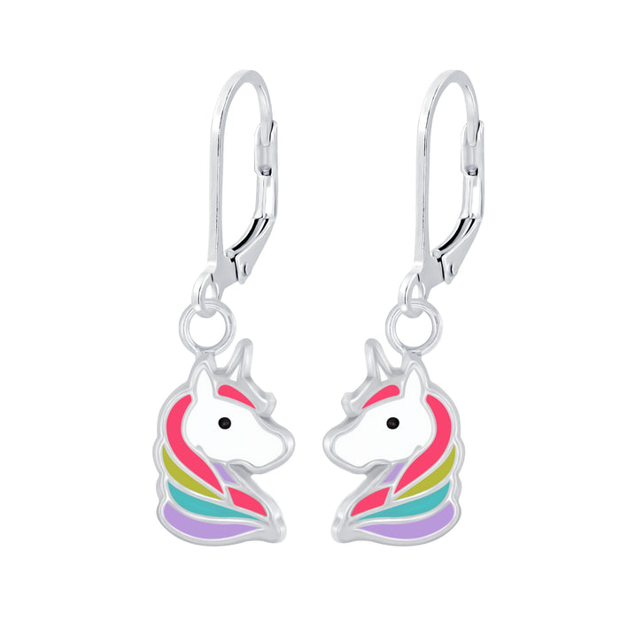 Joy|S - Zilveren Eenhoorn oorbellen multicolor Unicorn leverback sluiting