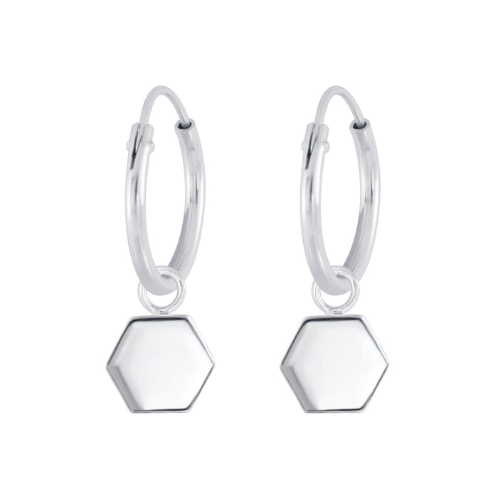 Joy|S - Zilveren bedel oorbellen 6 kanten hexagon