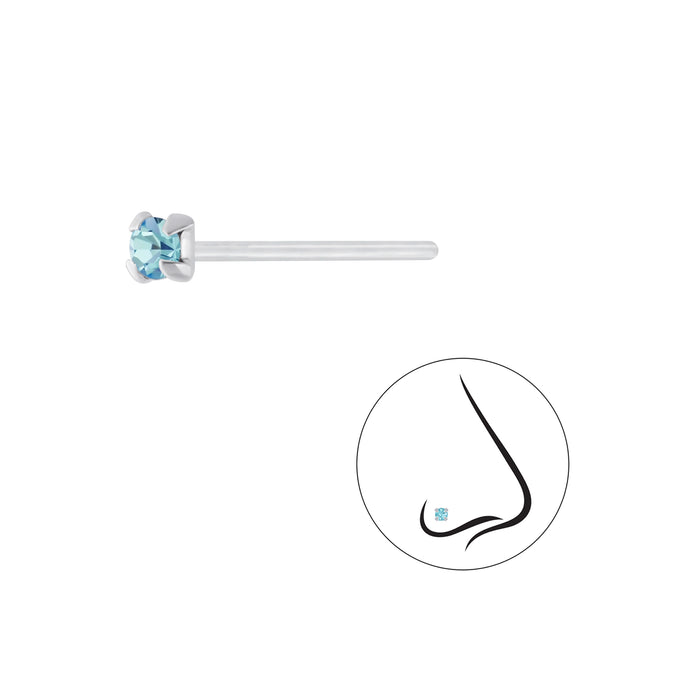 Joy|S - Zilveren petit neuspiercing kristal rond 2.5 mm blauw 2 stuks
