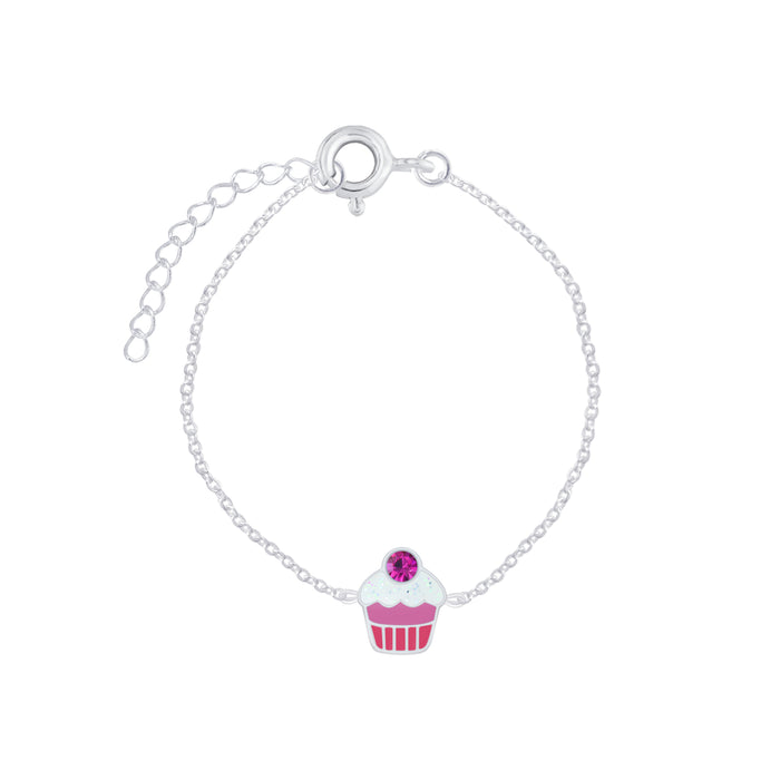 Joy|S - Zilveren cupcake armband - roze - 14 cm + 3 cm extension