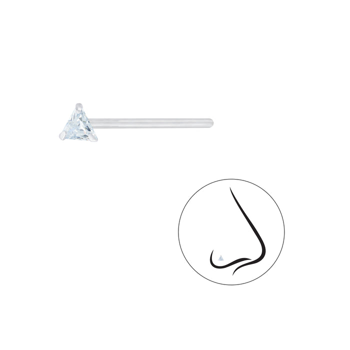 Joy|S - Zilveren neuspiercing driehoek 3 mm zirkonia 2 stuks