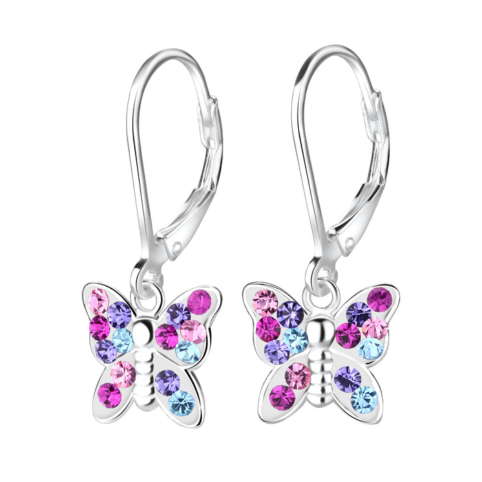Joy|S - Zilveren Vlinder oorbellen - kristal multicolor - leverback sluiting