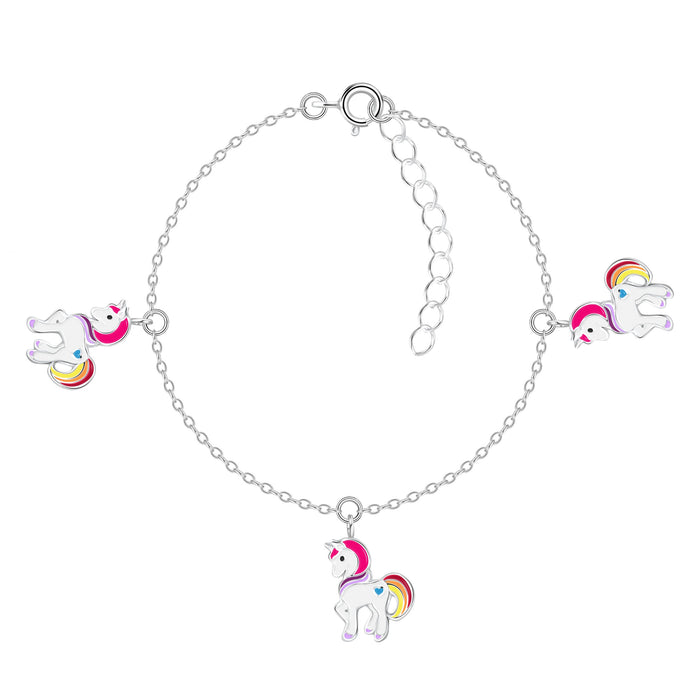 Joy|S - Zilveren Pony bedelarmband - 3 bedels unicorn / eenhoorn armband