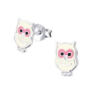 Joy|S - Zilveren witte uil oorbellen 6 x 8 mm