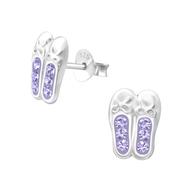 Joy|S - Zilveren ballet ballerina schoentje met kristal paars oorbellen 7 x 9 mm danseres
