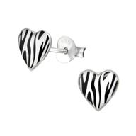 Joy|S - Zilveren hartje zebra oorbellen - zebraprint - 7 x 6 mm