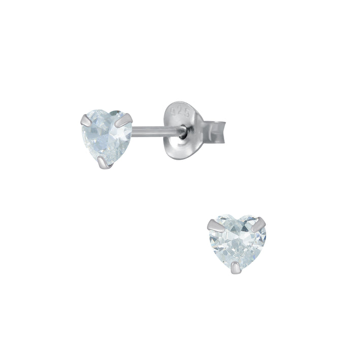 Joy|S - Zilveren hartje oorbellen - 4 mm  kinderoorbellen - kristal