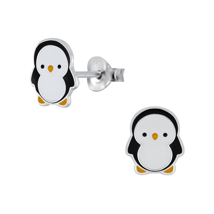 Joy|S - Zilveren pinguïn oorbellen - 8 x 9 mm