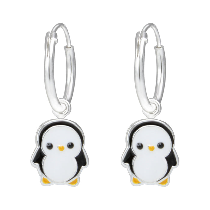 Joy|S - Zilveren pinguïn bedel oorbellen - oorringen