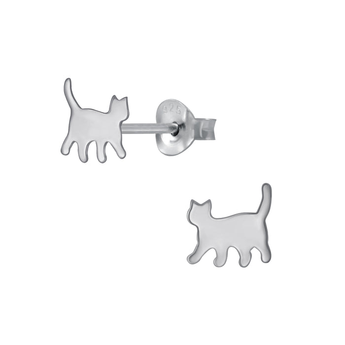 Joy|S - Zilveren kat poes oorbellen - 8 x 6 mm - gepolijst