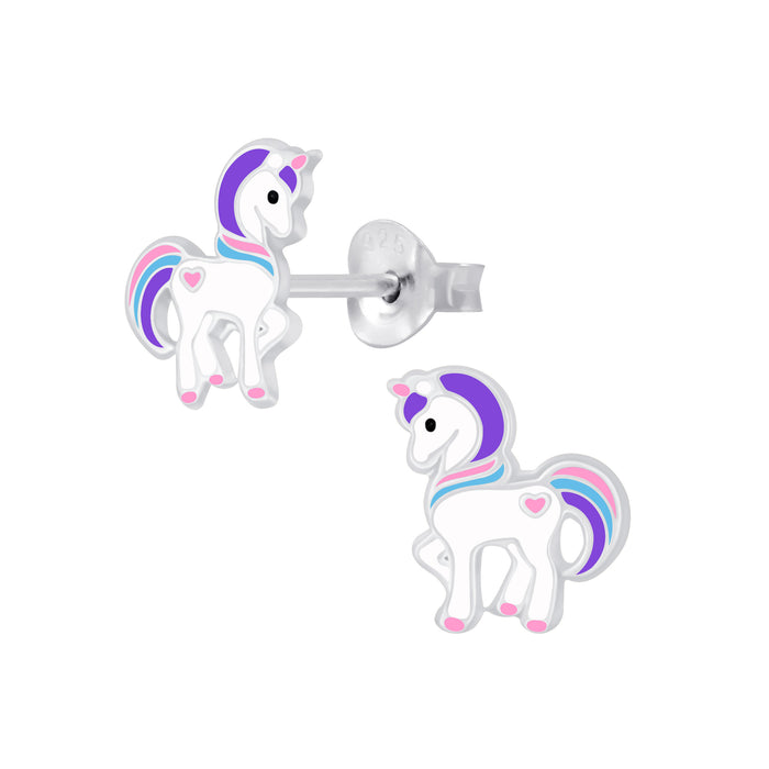 Joy|S - Zilveren pony oorbellen - eenhoorn / unicorn - 9 mm