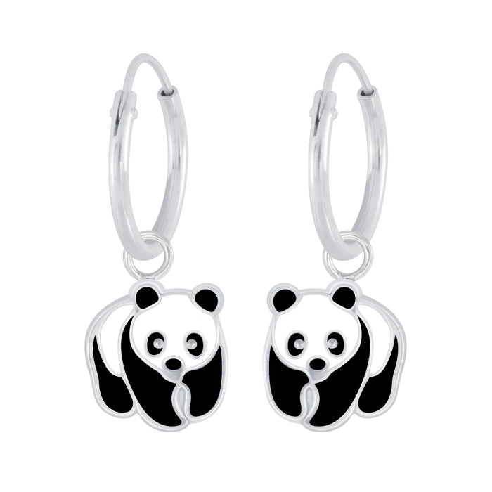 Joy|S - Zilveren Panda bedel oorbellen - oorringen - zwart wit - kinderoorbellen