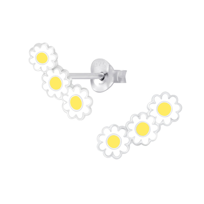Joy|S - Zilveren Madelief bloem oorbellen - 12 x 5 mm - 3 bloemen