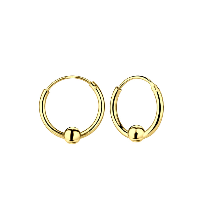 Joy|S - Zilveren oorringen 12 mm met balletje - gold plated / goudplating