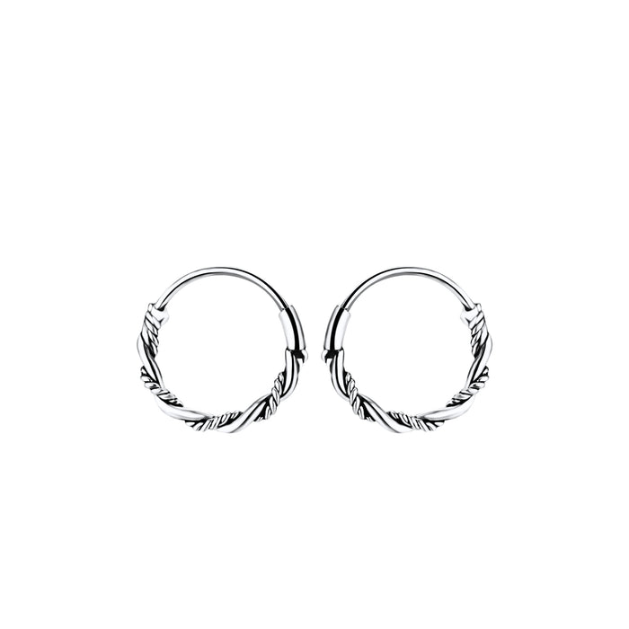 Joy|S - Zilveren oorringen Bali - 10 mm - twisted - geoxideerd