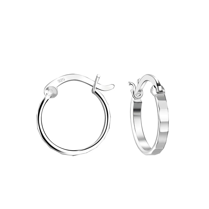 Joy|S - Zilveren oorringen - 12 mm / 1.5 mm - bewerkt / vlakjes - Franse sluiting