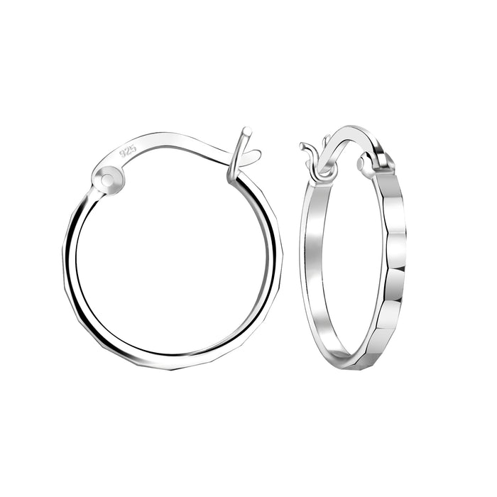 Joy|S - Zilveren oorringen - 16 mm / 1.5 mm - bewerkt / vlakjes - Franse sluiting
