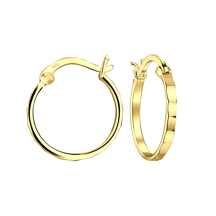 Joy|S - Zilveren oorringen 16 mm / 1.5 mm - vlakjes bewerkt - Franse sluiting - gold plated