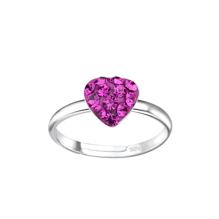 Joy|S - Zilveren hartje ring - Fuchsia roze kristal - verstelbaar voor kinderen