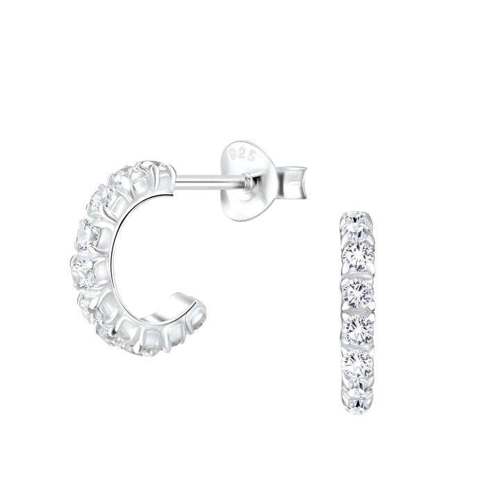 Joy|S - Zilveren zirkonia oorringen stud - halve hoepel oorbellen - 12 mm / 2.3 mm