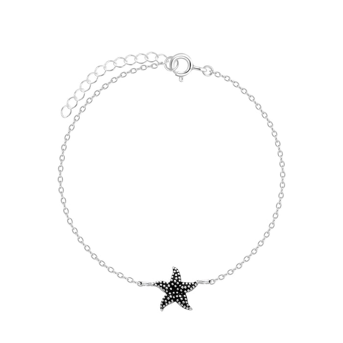 Joy|S - Zilveren armband - zeester - geoxideerd - 15 cm + 3 cm