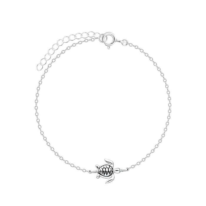 Joy|S - Zilveren armband - schildpad - geoxideerd - 15 cm + 3 cm