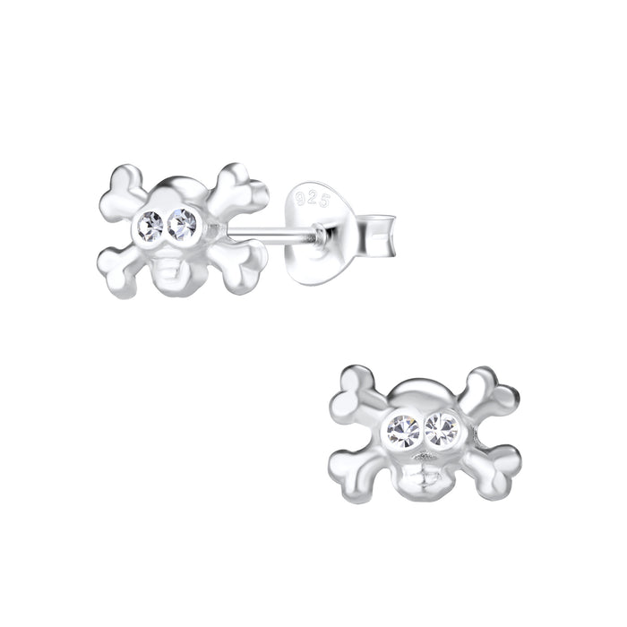 Joy|S - Zilveren skull oorbellen - doodskop - 9 x 6 mm - kristal - halloween oorbellen