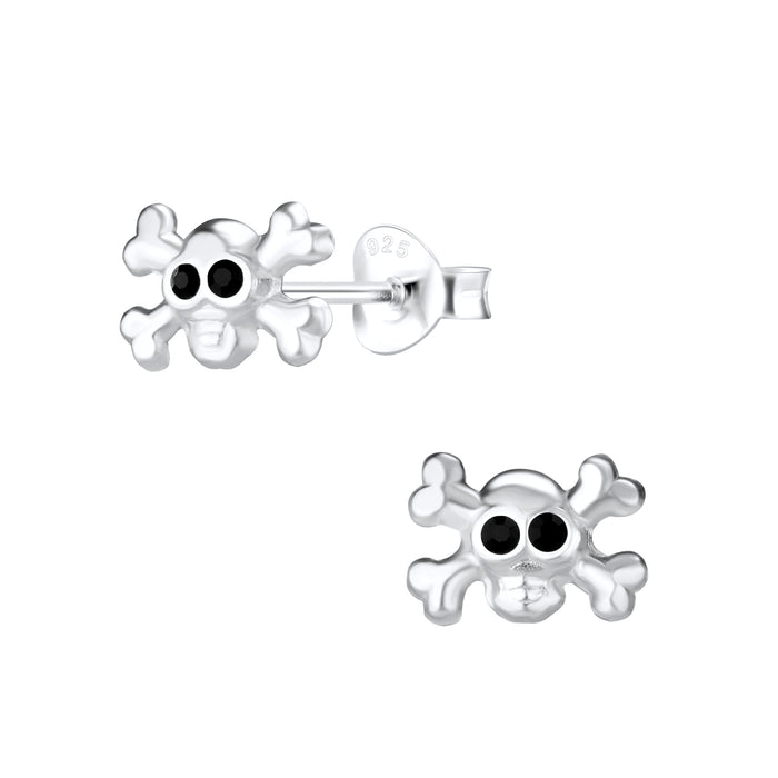 Joy|S - Zilveren skull oorbellen - doodskop - 9 x 6 mm - kristal zwart - halloween oorbellen