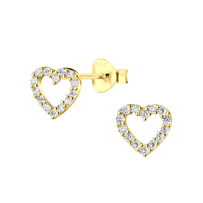 Joy|S - Zilveren hartje oorbellen - 8 x 7 mm - zirkonia - goudplating