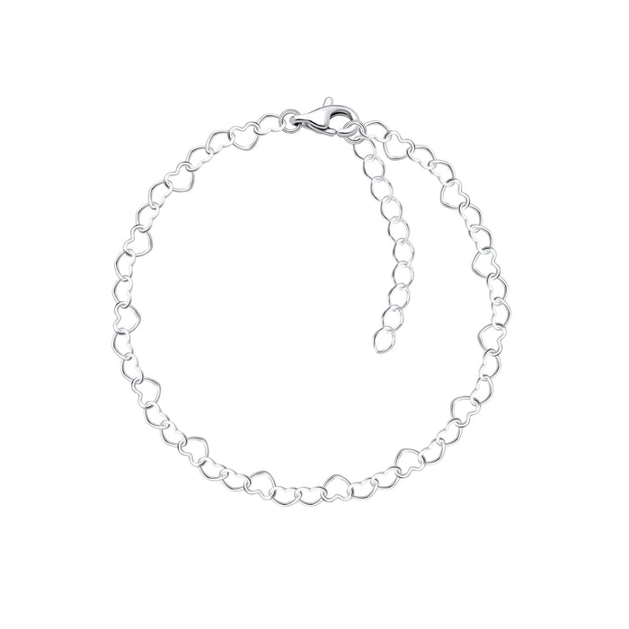 Joy|S - Zilveren hartjes schakel armband - 15 cm + 3 cm extension