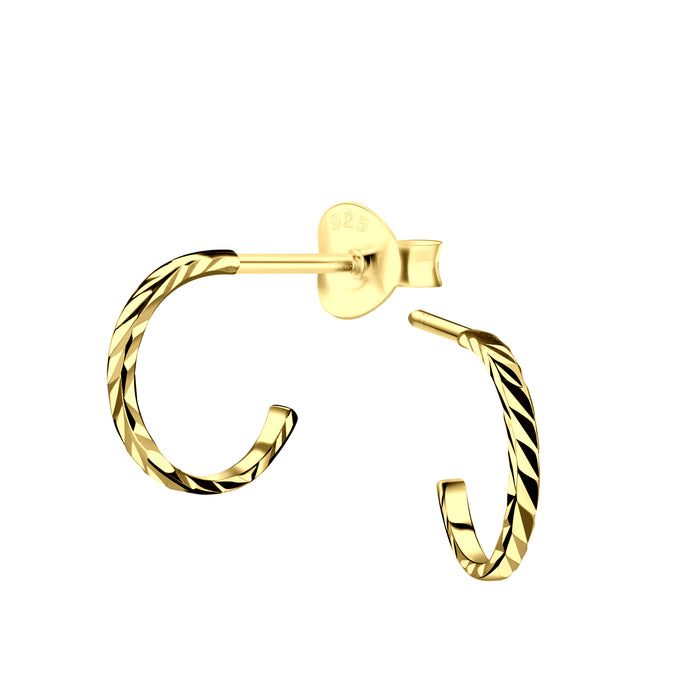 Joy|S - Zilveren oorringen stud - 1.2 / 10 mm - diamond cut - goudplating