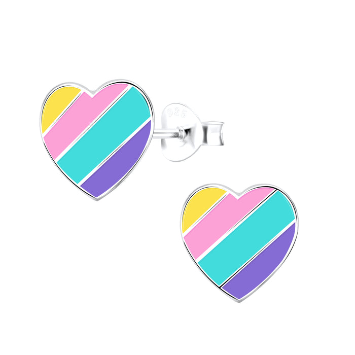 Joy|S - Zilveren hartje oorbellen - love is love - multicolor gestreept 9 mm