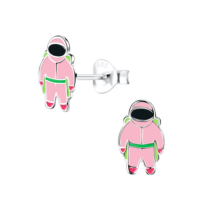 Joy|S - Zilveren astronaut oorbellen - roze - 6 x 10 mm