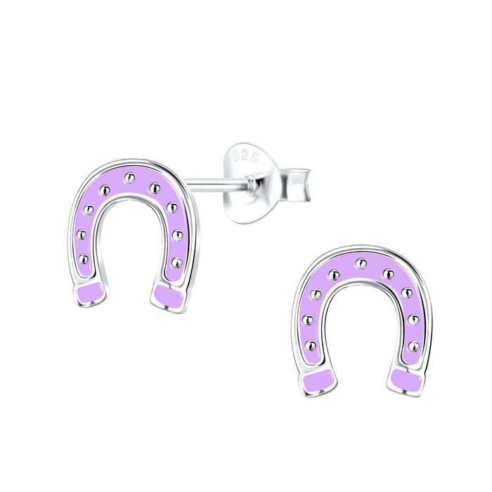 Joy|S - Zilveren hoefijzer oorbellen - paars / lila - 7 x 8 mm