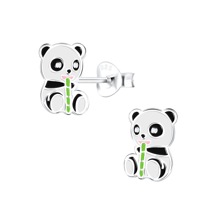 Joy|S - Zilveren Panda oorbellen - bamboe - 7 x 9 mm