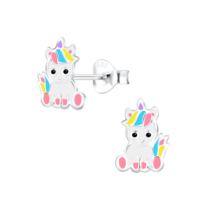 Joy|S - Zilveren baby pony eenhoorn oorbellen - multicolor - t33