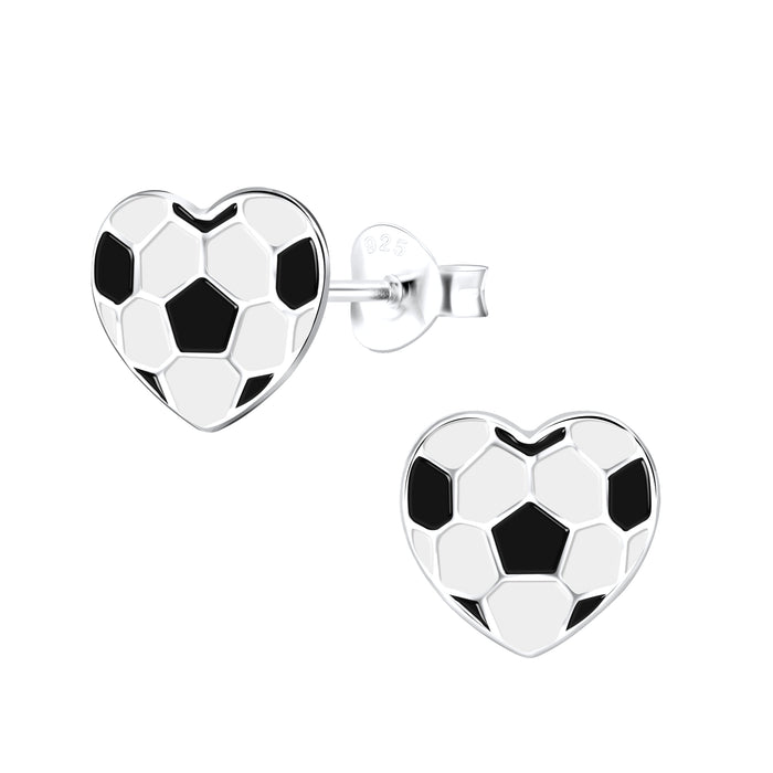Joy|S - Zilveren hartje oorbellen - voetbal - wit - 9 mm