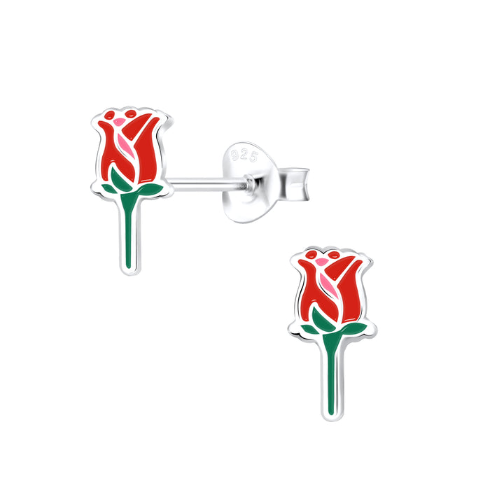 Joy|S - Zilveren rode roos oorbellen - 5 x 10 mm