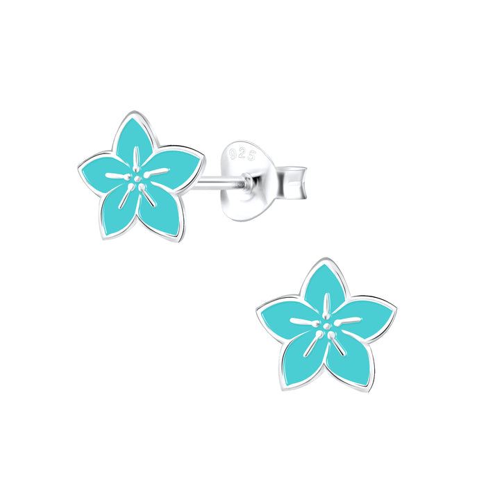 Joy|S - Zilveren tropische bloem oorbellen - turquoise blauw - 8 mm