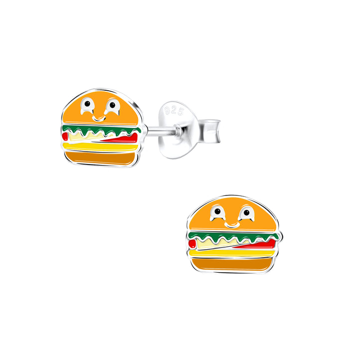 Joy|S - Zilveren hamburger oorbellen - 7 x 6 mm - burger oorknoppen