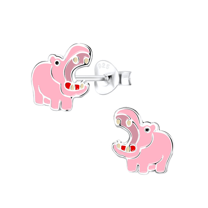 Joy|S - Zilveren nijlpaard oorbellen - 9 mm - roze